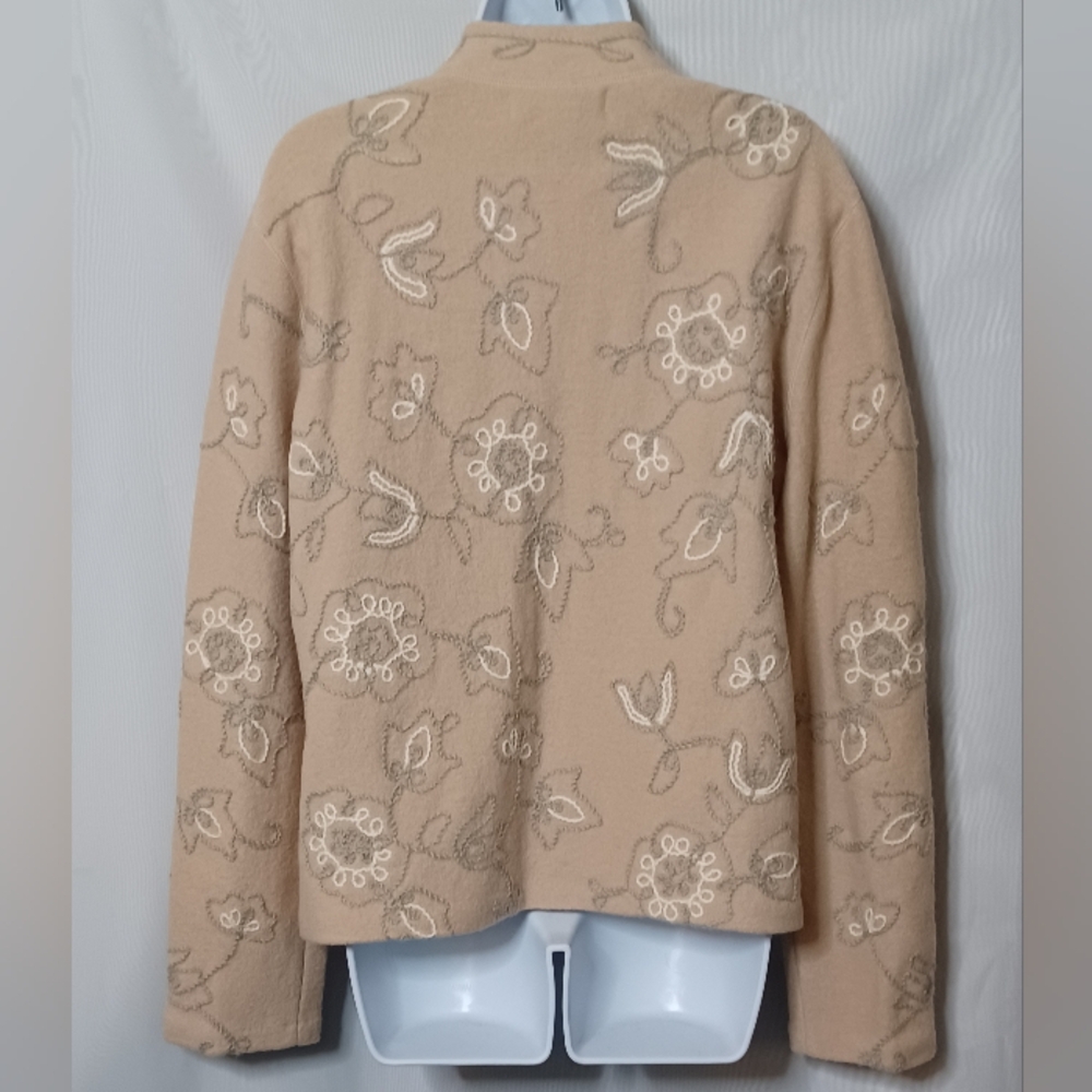 JONES NEW YORK Cream Floral Merino Wool Zipper Front Swearter. L - Picture 10 of 13